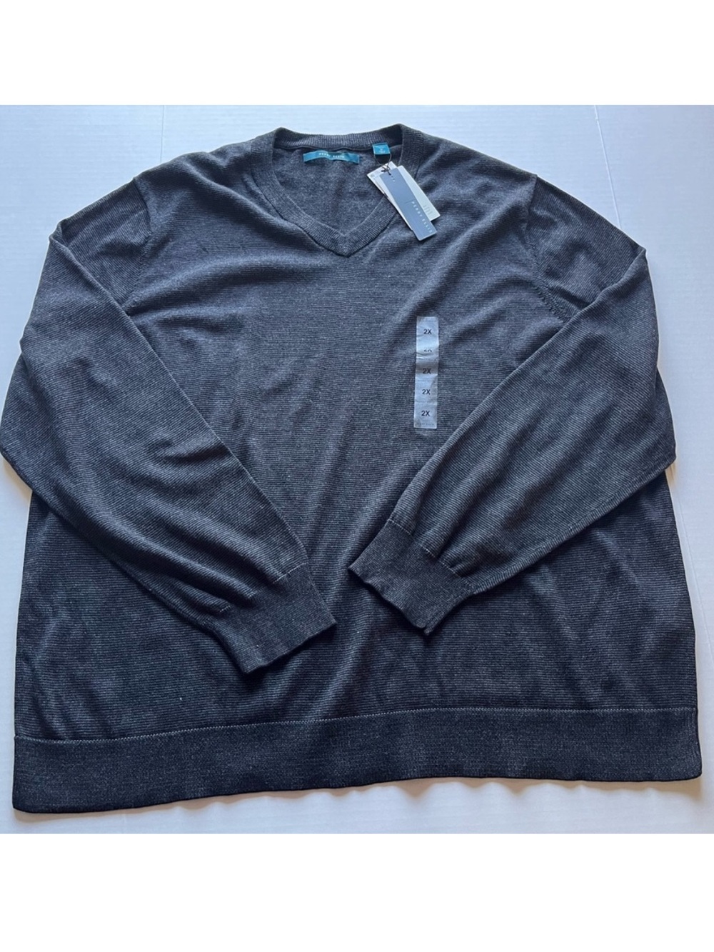 Perry Ellis Men's Black Knit V-Neck Pullover Long Sleeve Sweater 2X